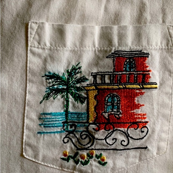 GRAFF VINTAGE 80’S EMBROIDERED WHITE BLOUSE PARISIAN SCENES SIZE PL - Picture 6 of 7